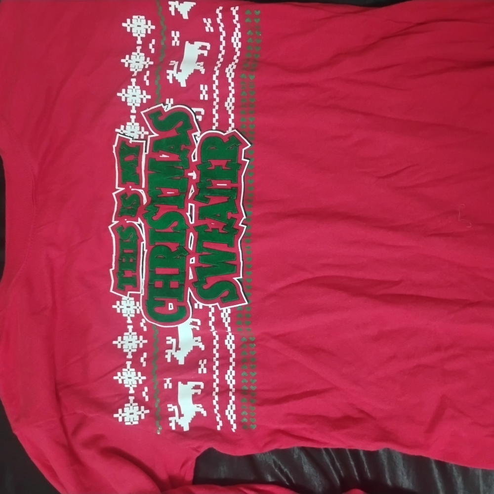 Red Christmas Sweater with White and Green Design